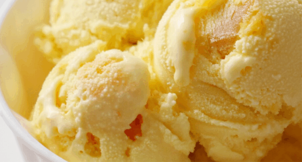 Postre helado de vainilla
