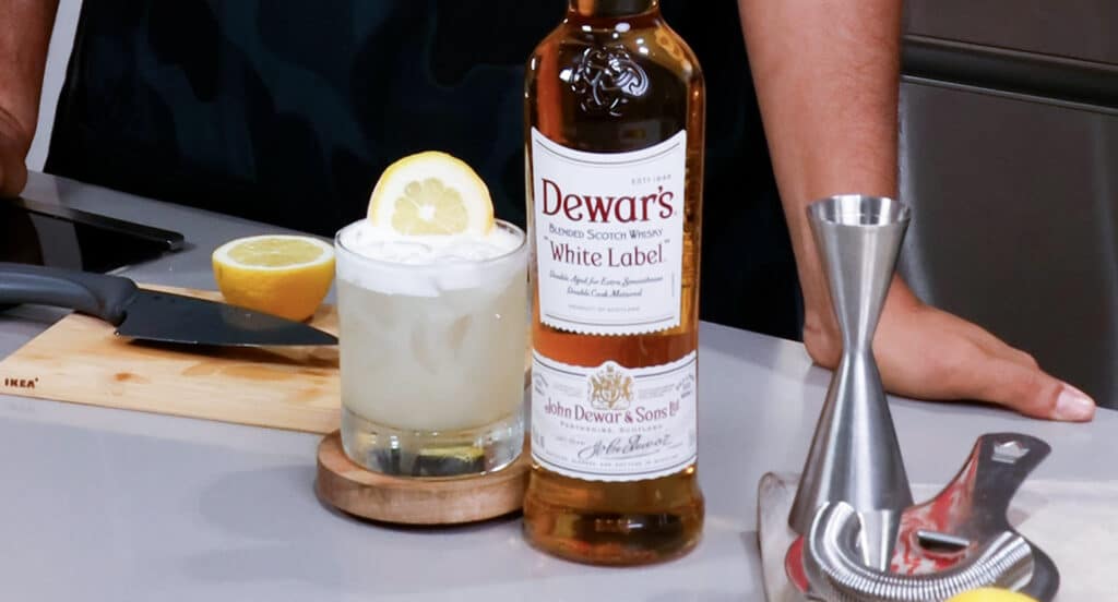 Dewars's Blended Scotch Whisky, white label.