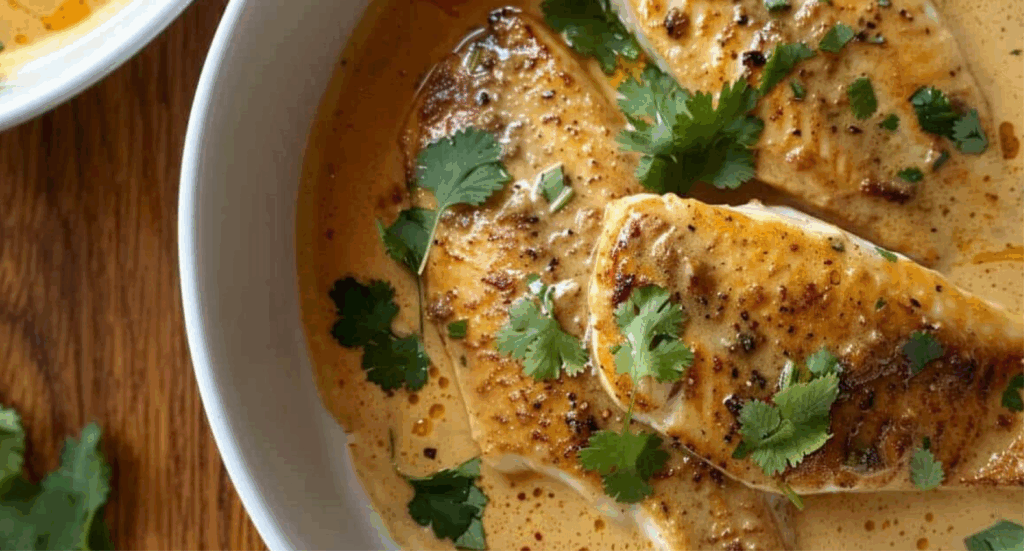 Filete de pescado con salsa de coco y cilantro