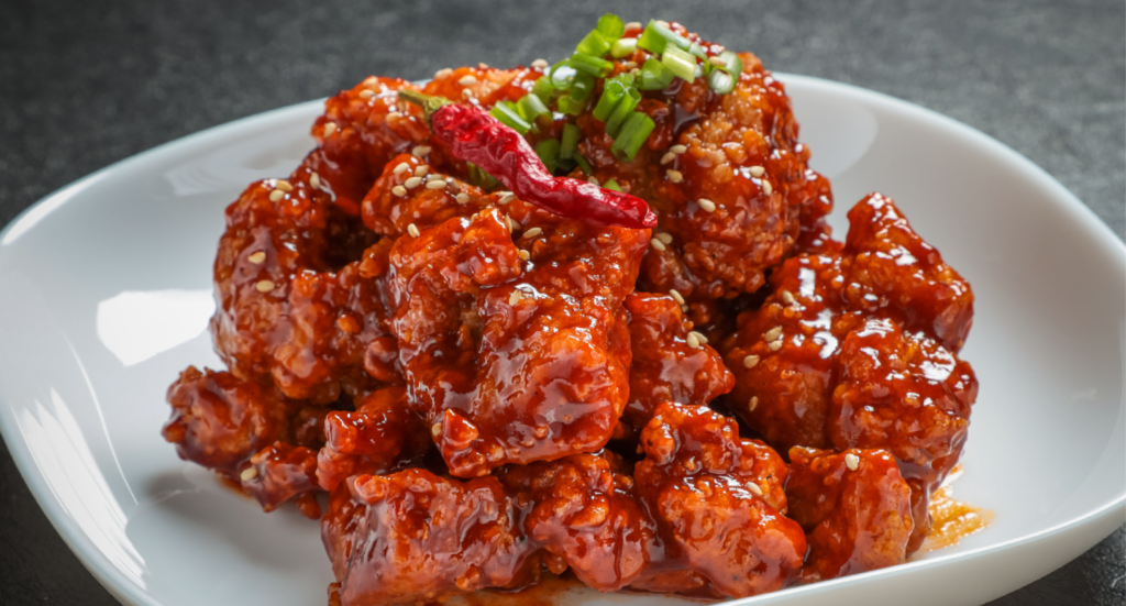 Pollo frito con glaze de guayaba picante