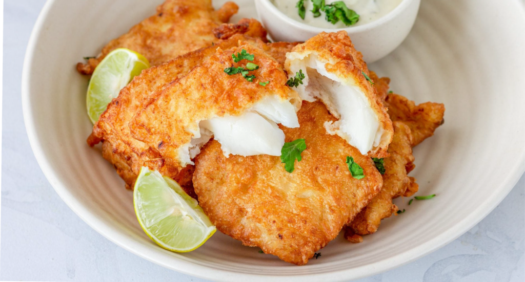 Pescado empanado con coco
